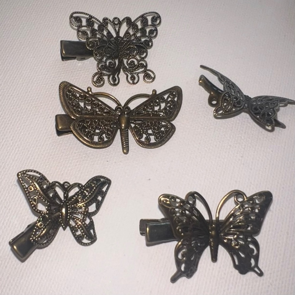 Hair Clips Butterfly Flower Feather Hair Barrettes 12 Piece Set Bronze Tone New - Picture 11 of 16